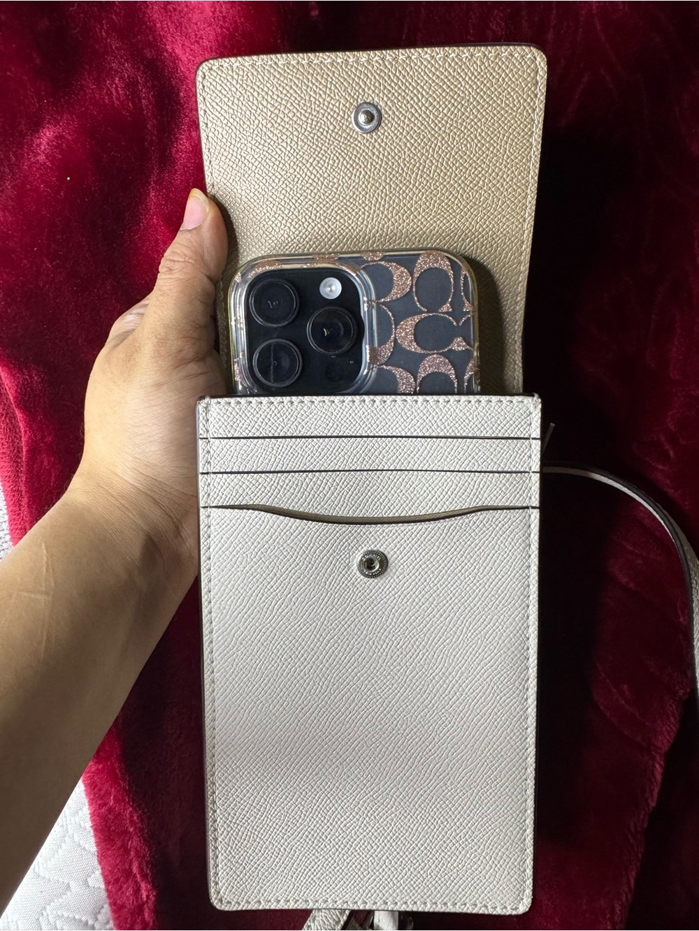 Coach White Leather Crossbody Phone Case with Adjustable Strap